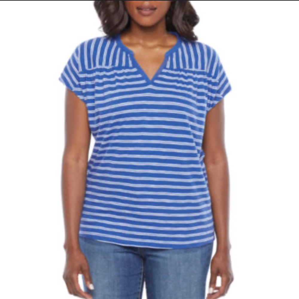 NWT V-Neck Blue Stripe St John’s Bay T-Shirt. Plus Size Blouse. Tee Shirt
